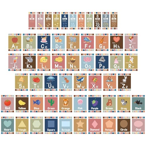 57 Pcs Alphabet for Classroom Wall ABC Alphabet Poster Letters Number line Colors Shapes Wall Chart Cards Bulletin Board Decorations for Back to School Classroom Decor(Boho Stripes) - style: Boho Stripes