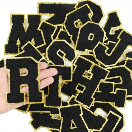 Morcheiong 26Pcs 3.14 Inch Large Chenille Letter Patches A-Z Self Adhesive, Chenille Letters for Clothing, Letters Patches for Fabric (Black) - color: Black, size: 26Pcs 3.14"