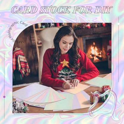 Kosiz 100 Sheets Metallic Holographic Card Stock Shiny Glitter Cardstock Iridescent Mirror Paper 8.5 x 11'' 250 GSM Thick Mixed Color Foil Paper for Scrapbook Letter Poster Craft(Pastel Series) - color: Pastel Series