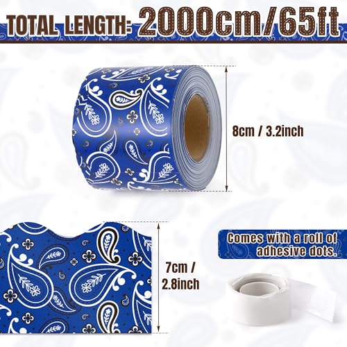 BeYumi Cowboy Bandana Border Trim - 65ft Back to School Western Themed Blue Bandana Scalloped Rolled Border Trim Wild West Themed Bulletin Board Set Classroom Office Chalkboard Wall Party Decoration - style: Western Cowboy Blue
