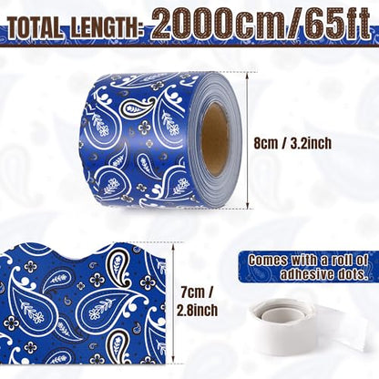 BeYumi Cowboy Bandana Border Trim - 65ft Back to School Western Themed Blue Bandana Scalloped Rolled Border Trim Wild West Themed Bulletin Board Set Classroom Office Chalkboard Wall Party Decoration - style: Western Cowboy Blue