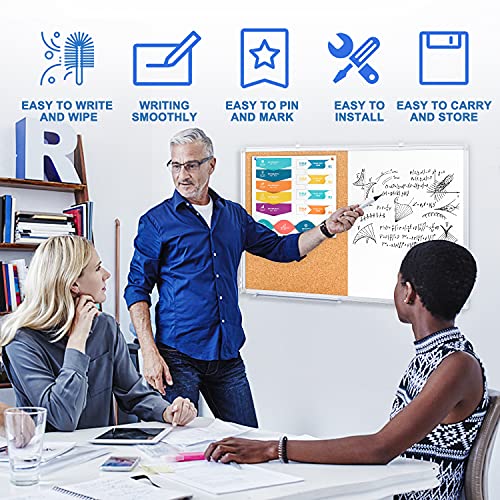 Magnetic White Board and Cork Board Combo, 36 X 24 inches Whiteboard Bulletin Combination Board, Wall Mounted Dry Erase Message Board for Home, School and Office - size: 36 x 24 inch