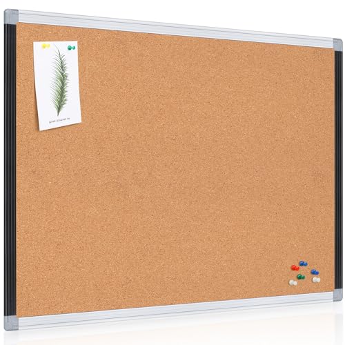 Large Cork Bulletin Board 36" x 48", Black/Sliver Aluminium Framed Corkboard, 4 x 3 Office Board for Wall Decor, Wall Mounted Notice Pin Board with 18 Push Pins for School, Home & Office - color: Black/Silver, size: 36" x 48"