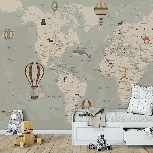 Kids World Map Wallpaper with Animals–Peel and Stick Educational Decals–Nursery Murals for Baby, Toddlers, Boys, Kids Room–Removable Waterproof Decor for Bedroom, Classroom, Playroom(185W x 100H) - size: 185 x 100 inches