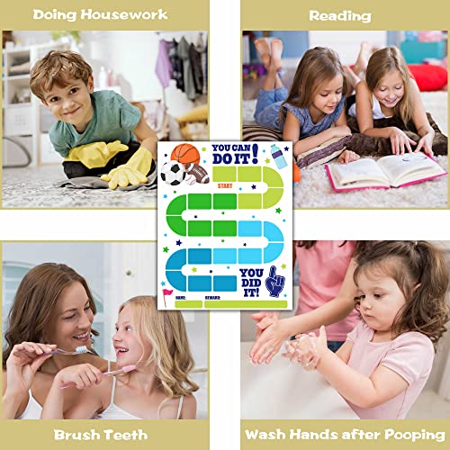 10 Sports Reward Chart with 216 Round Stickers, Incentive Behavior Chart for Kids at Home Classroom, Kids Routine Daily Chore Sticker Chart-A14 - style: Sports Reward Chart with
