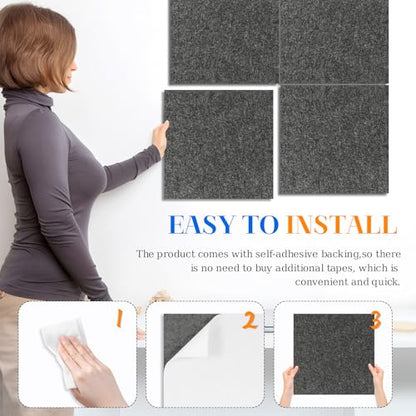 DOLLAR BOSS Felt Cork Board Tiles, 4 Packs 12" x 12" 1/2" Thick Cork Bulletin Board Self Adhesive Acoustic Panels Soundproof Corkboards for Walls with 40 Pushpins for Home Office Kitchen School, Grey | 1/2" Thick, Self Adhesive, Acoustic Soundproof Panels