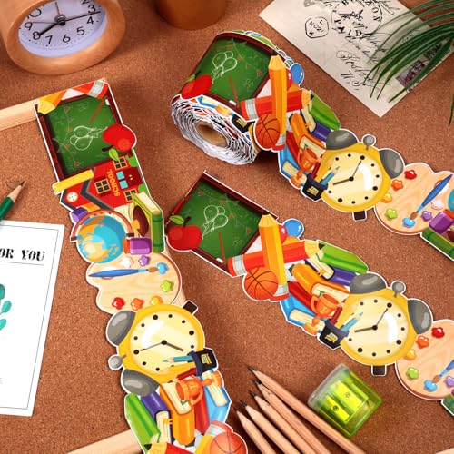 Panelee Back to School Border 68.9 Feet Bulletin Board Border Butterflies Flowers Bee Space Inspirational Cute Decor for Classroom Bulletin Boards Chalkboard Wall Decor - style: 100th Day of School