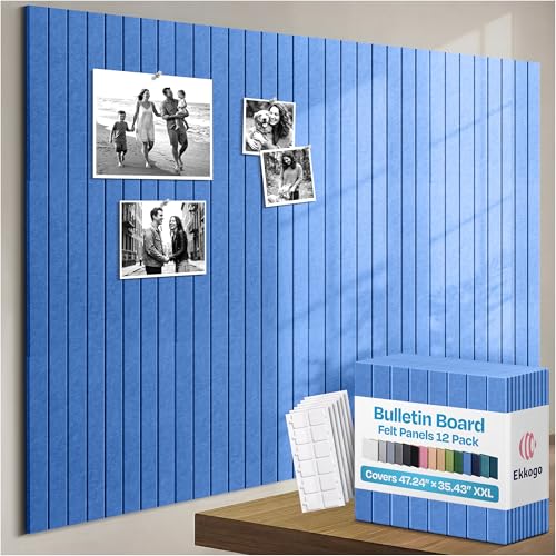 X-Large Cork Board Alternative 12-Pack Felt Bulletin Board Thick and Decorative Pin Board for Home Office Walls 47.24 x 35.43 Inches with 72 Adhesive Tabs - [Grand Blue] - color: Grand Blue