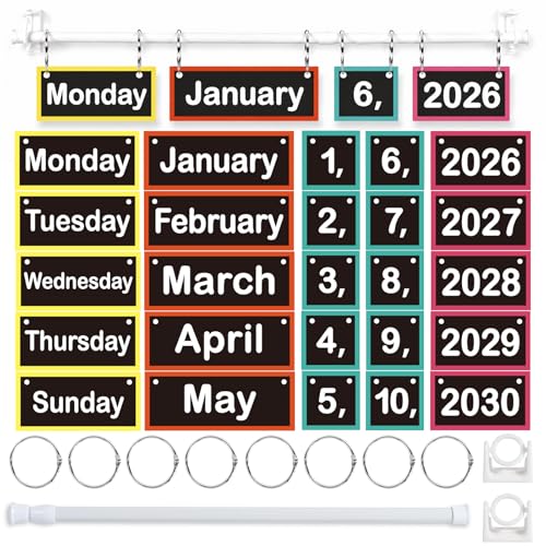 Flip Chart Classroom Calendar 2026 – Complete Flippable Neutral Bulletin Board Set with Hanging Rod, Colorful Whiteboard Date Display, Teacher Organization Kit(Neon) - color: Neon