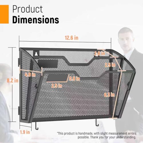 Docnest 2 Tier Mesh Wall File Holders with Hooks – 3 Pack Hanging Letter Holder - Document Organizer for Mail, Paper, Office, Home, School – Space-Saving Wall Mounted Folder Holder – Black - color: 2 Tier-Black-3 Pack