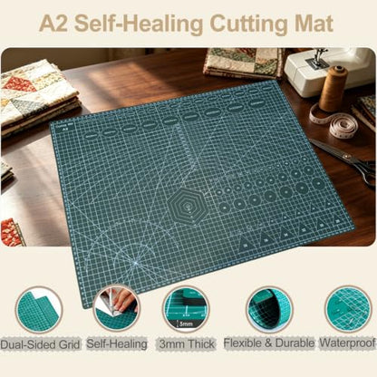 Slotted Quilting Ruler 17.75" x 22" – XL Slotted Ruler for Precision Fabric Cutting, with A2 Self-Healing Mat & 2 Blades, Quilting Supplies Kit for Crafting - size: Extra Large