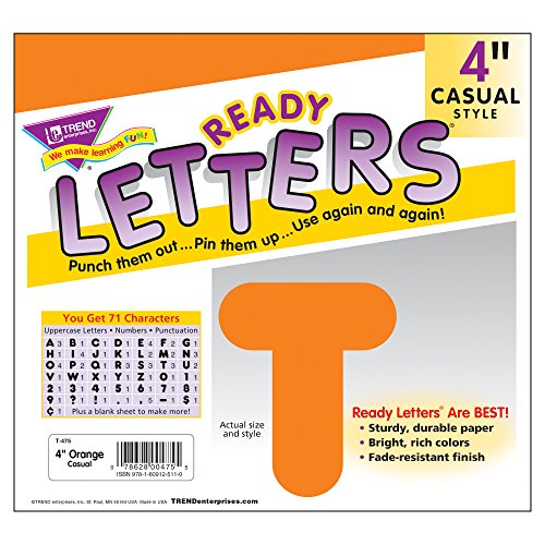 Trend Orange 4" Casual Uppercase Ready Letters, Bulletin Board Decor, 4-Inch, 72 Pieces