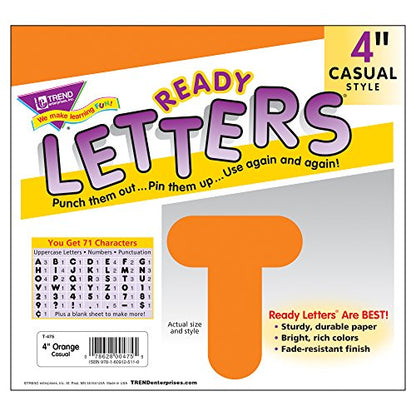 Trend Orange 4" Casual Uppercase Ready Letters, Bulletin Board Decor, 4-Inch, 72 Pieces