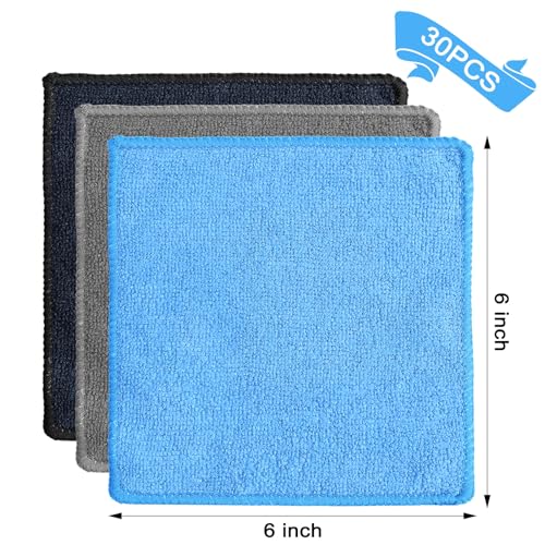 Tanlade Cleaning Cloth Dry Erase Cloth Cleaning Rags Reasonable Kitchen Towels Microfiber Towels Cars Wash(6 x 6 Inch,Blue/Gray/Black,30 Pcs) - color: Blue/Gray/Black, size: 6 x 6 Inch