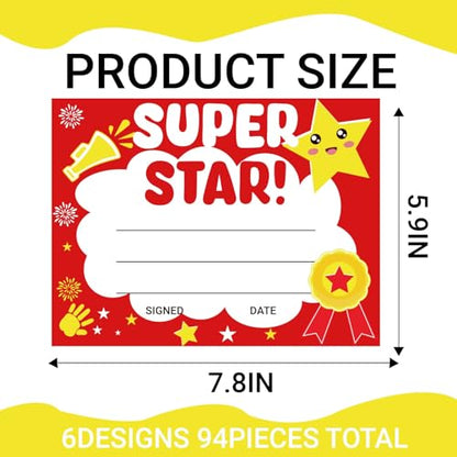 94 Pcs Student of Award Certificates End of School Year Superlatives Certificates Recognition Certificates of Achievement Graduation Birthday Certificates for Teacher Supplies (You're a Star) - style: Your're a Star