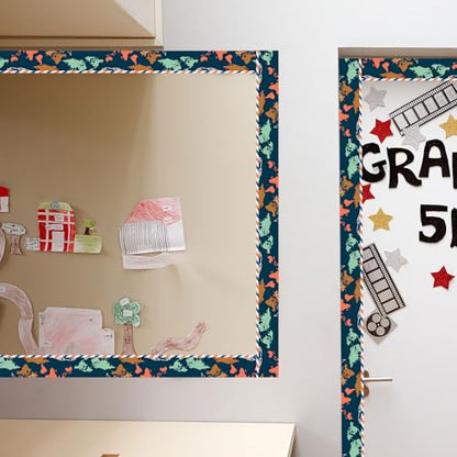 FYSUIMU 65.6 Ft Let's Explore World Map Bulletin Board Borders Travel The Map Straight Die Cut Trim Back to School Border Sticker Roll for Home Classroom Party Wall Decoration - style: Modern