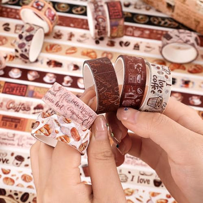icceemee 20 Rolls Coffee Theme Washi Tape Set, Writable Decorative Tapes for Scrapbooking, Junk Journal Supplies, Bullet Journaling, Bullet Journaling, 0.6"x79" per Roll - style: Coffee