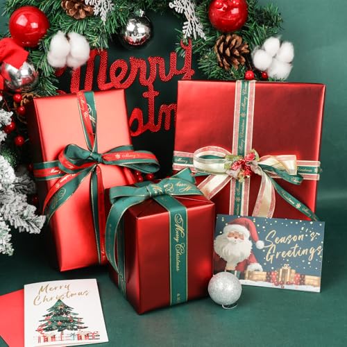 NESCCI Matte Metal Wrapping Paper, Solid Color Paper-2 Roll,17 Inches X 32.8 Feet Per Roll,Gift Wrapping Paper,Perfect for Wedding,Valentine's Day, Birthday,Baby Shower - color: Matte (Red & Gold)
