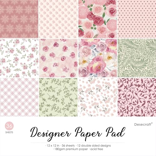 Spring Vintage 12x12 in Double Sided Paper Pad Pack Scrapbook Cardstock Decorative Paper - 36 Sheets - for Card Making Background Origami Decopage Decorative Scrapbooking Supplies