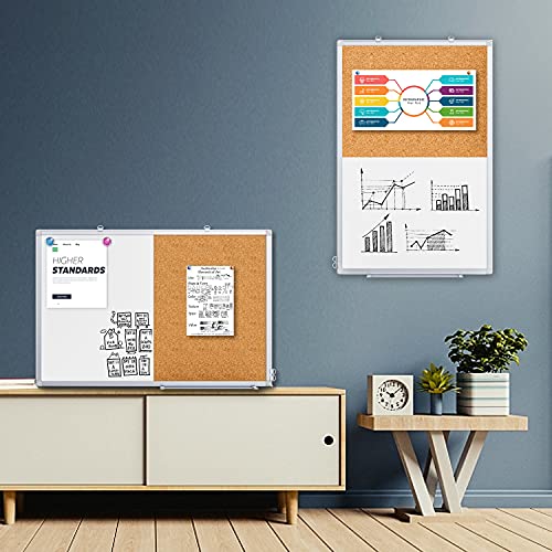 Magnetic White Board and Cork Board Combo, 36 X 24 inches Whiteboard Bulletin Combination Board, Wall Mounted Dry Erase Message Board for Home, School and Office - size: 36 x 24 inch
