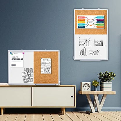 Magnetic White Board and Cork Board Combo, 36 X 24 inches Whiteboard Bulletin Combination Board, Wall Mounted Dry Erase Message Board for Home, School and Office - size: 36 x 24 inch
