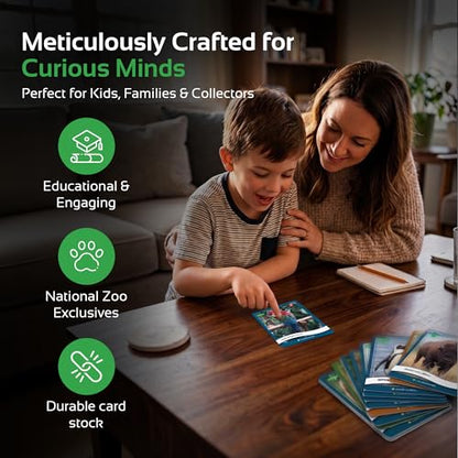 Parkside Curiosity Cards - Animal Kingdom Collectible Trading Cards - 50 Wildlife Flash Cards for Girls & Boys - STEM Learning Flashcards for Kids with Smithsonian Zoo Animal Facts - Made in USA