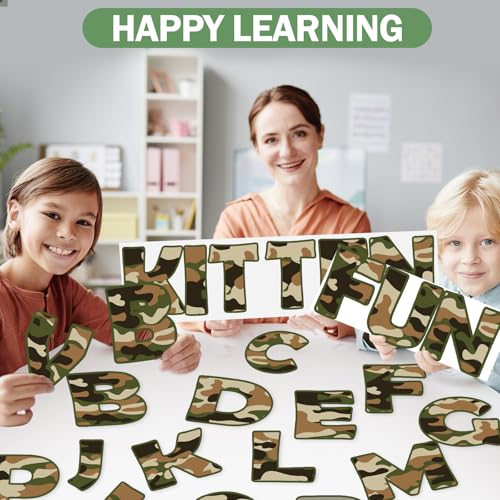 150PCS Large 6" Bulletin Board Letters Set, Camouflage Themed Classroom Alphabet Cutout Letter for Bulletin Board Display Home School, A Great Helper to Inspire Students' Learning Interest - style: Camouflage Themed