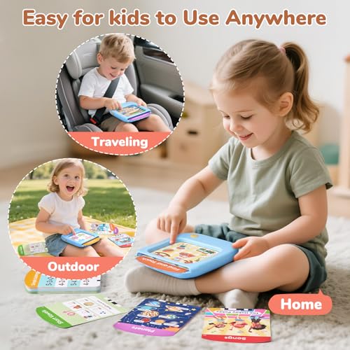 JoyCat Kids Learning Tablet, Phonics Talking Flash Cards, Learn to Read with 156 Pages, 40+ Themes, 600+ Words, 100+ Interactive Games, Screen-Free Toddler Learning Toys Gifts for 2-6 Year Old - style: Blue:English-Early Learning