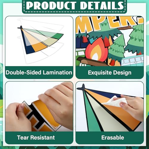Summer Camping Bulletin Board Decorations Set Welcome Back Camper Classroom Decor Adventure Camp Themed Campfire Tent Paper Cutouts for Woodland Party Back to School Chalkboard Wall Supplies Favor - style: Summer Camping