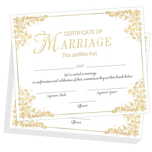 25 PCS Flora Gold Foil Edges Marriage Certificates for Wedding Ceremony Proposals, Blank Fill in Certificate Paper, Official Newly Weds Expecting Proposals Supplies 8x10 Inch - style: Marriage-C