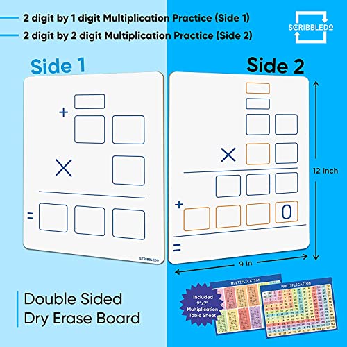 2 Pack Dry Erase Long Multiplication Board 9"x12" Double Sided Practice Whiteboard with 2x1 & 2x2 Digit Multiplication for Home, School, Classroom, Kids, Students Math Manipulatives Lapboard - style: 2 Boards