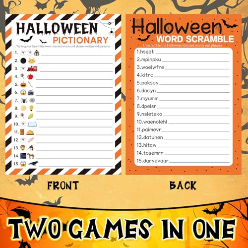 COCHIE 30 Players Halloween Party Games for Adults Family Office Large Groups, Words Pictionary Game, Riddle Game, Word Scramble Games with Answer Key (Halloween Orange) - style: Halloween Orange