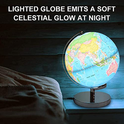 POOCCI 6 in1 Illuminated Large World Globe for Kids & Adults All Ages High Clear Map 12inch, Illuminates Educational Interactive STEM Toy, Light Up Kids Globe Lamp,Gifts For Boys And Girls - size: 12Inch
