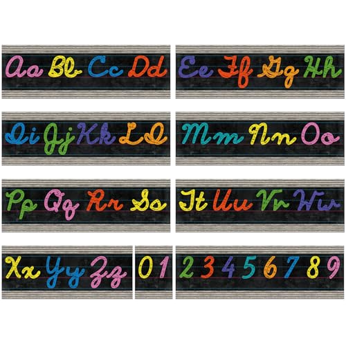 Set of 9 Cursive Writing Bulletin Board Cursive Alphabet Wall Strip for Teacher Supplies, Classroom Teaching Tool, Homeschooling, Kids Education (Vibrant) - style: Vibrant