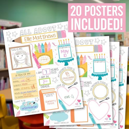Hadley Designs All About Me Posters for Classroom Must Haves - 20 Star Student Poster, 100 Days of School Items, Star of The Week Poster Elementary Classroom Decor, End of School Year Teacher Supplies - style: Notebook