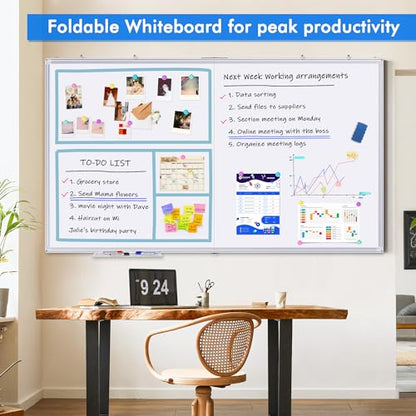 Magnetic White Board Dry Erase Board for Wall，72" x 40" Wall-Mounted Aluminum Frame Marker Board, Foldable Portable Whiteboard with a Long Pen Tray for School, Classroom, Office & Home - size: 72"W x 40"H, style: Style B