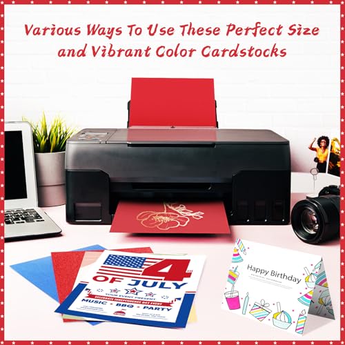 60 Sheets Red White Blue Cardstock 8.5x11 Card Stocks Patriotic Glitter Scrapbook Paper 4th of July Red Blue Construction Paper for Crafts Invitation Cards Home School Office Patriotic Party Supplies - color: Red White Blue