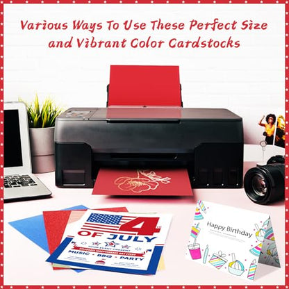60 Sheets Red White Blue Cardstock 8.5x11 Card Stocks Patriotic Glitter Scrapbook Paper 4th of July Red Blue Construction Paper for Crafts Invitation Cards Home School Office Patriotic Party Supplies - color: Red White Blue