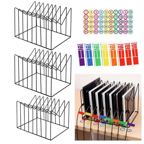 Fumete Classroom Laptop Organization Set 3 Wire File Organizer for Desk with Color Coded Laptop Label Consecutive Number Stickers for Electronic Product Classroom Management Teacher Must Haves