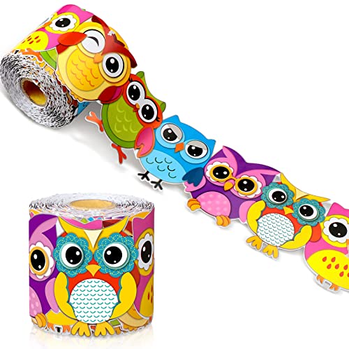 Panelee Colorful Owl Border 68.9 Feet Bulletin Board Border Butterflies Flowers Bee Space Inspirational Cute Decor for Classroom Bulletin Boards Chalkboard Wall Decor - style: Owl
