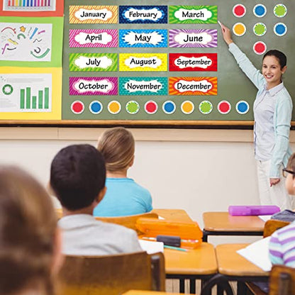Zonon 48 Pcs Months of The Year Bulletin Board Set 12 Classroom Holiday Monthly Headliners with 36 Confetti Cutouts Seasonal Monthly Bulletin Board Borders Decoration for Classroom(Simple Style) - style: Simple Style