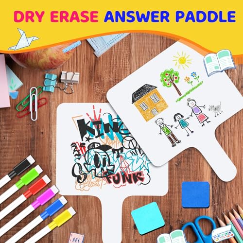 30 Pack Dry Erase Answer Paddles with Handle,Wooden 8 x 10 Inch Double-Sided Handheld Whiteboards Reusable Writing Boards with 30 Markers & 30 Erasers for Classroom Teaching & Auction Paddles Bidding