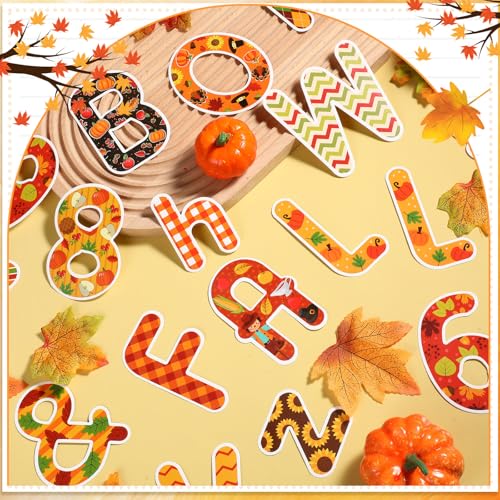 Faccito 231 Pcs Thanksgiving Letters Cutouts for Bulletin Board Decorations Fall Thanksgiving Letter Classroom Bulletin Board Set 4.3" 3.2" Turkey Alphabet Number Punctuation Accent School Decor - style: Fall Thanksgiving