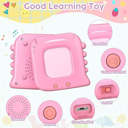 Talking Flash Cards,Kids Toddler Flash Cards with 240 Sight Words,Montessori Toys,Autism Sensory Toys,Speech Therapy Toys,Learning Educational Gifts for Age 4 5 6Years Old Boys and Girls - style: Dinosaur Pink