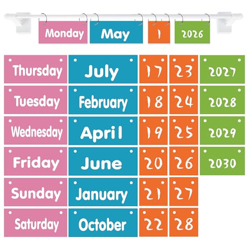 Magnetic Flip Calendar for Classroom, with Rod for Classroom Whiteboard, Colorful Calendar for Classroom Decor Back to School Decoration Supplies (11-6) - color: 11-6