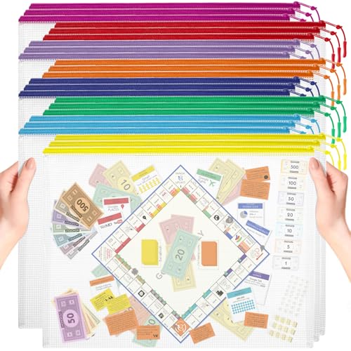 24pcs Mesh Zipper Pouch, Puzzle Storage Bags, A3 17x12 Inches Large Reusable Zipper Pouches for for Classroom Office Supplies Organizing, Extra Large Zipper Bags, Board Game Storage - style: 8color-A3-24PCS