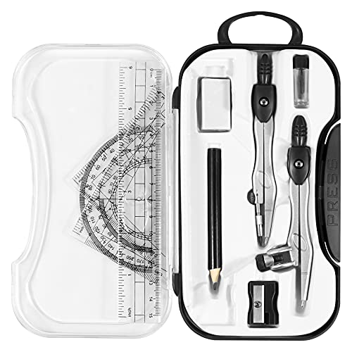 Vobou 10 Pieces Math Geometry Kit Set Student Supplies with Shatterproof Storage Box,Includes Rulers,Protractor,Compass,Eraser,Pencil Sharpener,Lead Refills,Pencil,for School and Drawings（Black） - color: Black