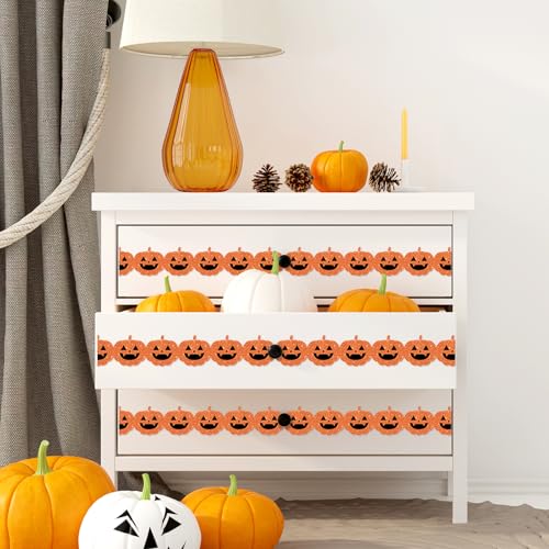 Whaline 65.6Ft Halloween Bulletin Board Border Glitter Orange Pumpkin Die Cut Trim Border Roll for Spooky Chalkboard Wall Decor - style: Halloween Pumpkin