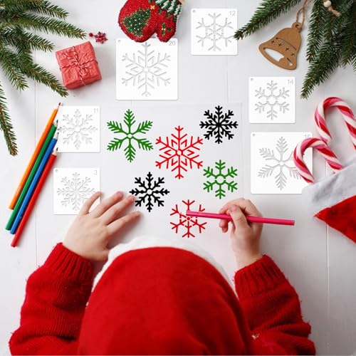 30 Pieces Christmas Snowflake Stencil Reusable Plastic Drawing Painting Stencil Winter Holiday Templates Stencils for Crafts Window Glass Wall Cookies (30 Snowflakes) - style: 30 snowflakes