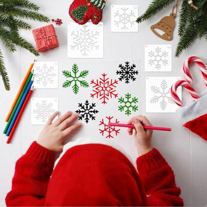 30 Pieces Christmas Snowflake Stencil Reusable Plastic Drawing Painting Stencil Winter Holiday Templates Stencils for Crafts Window Glass Wall Cookies (30 Snowflakes) - style: 30 snowflakes
